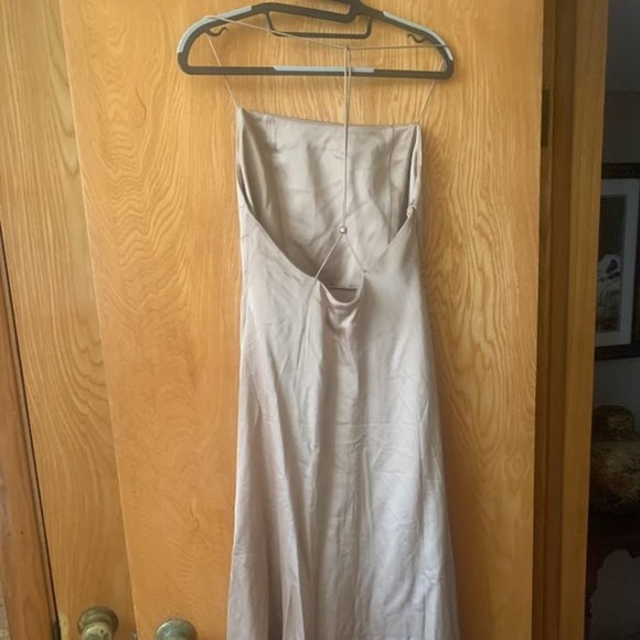 Significant Other One Another Asymmetric Hem Cocktail Midi Dress in Dark Gold - Picture 8 of 10